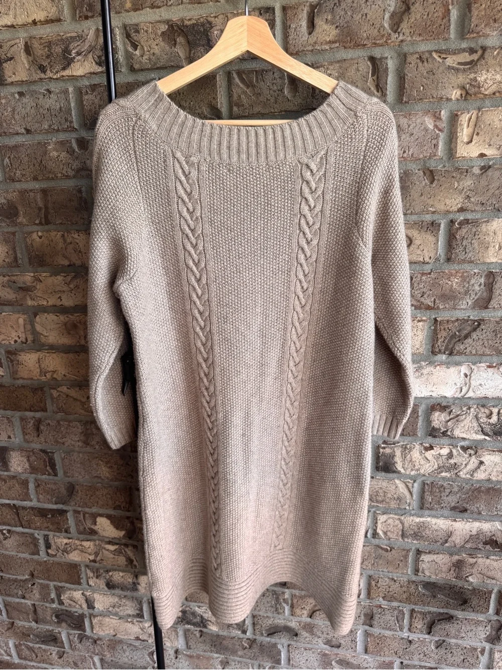 Banana Republic Cable Knit Sweater Dress XL Taupe Lambswool Cashmere Blend